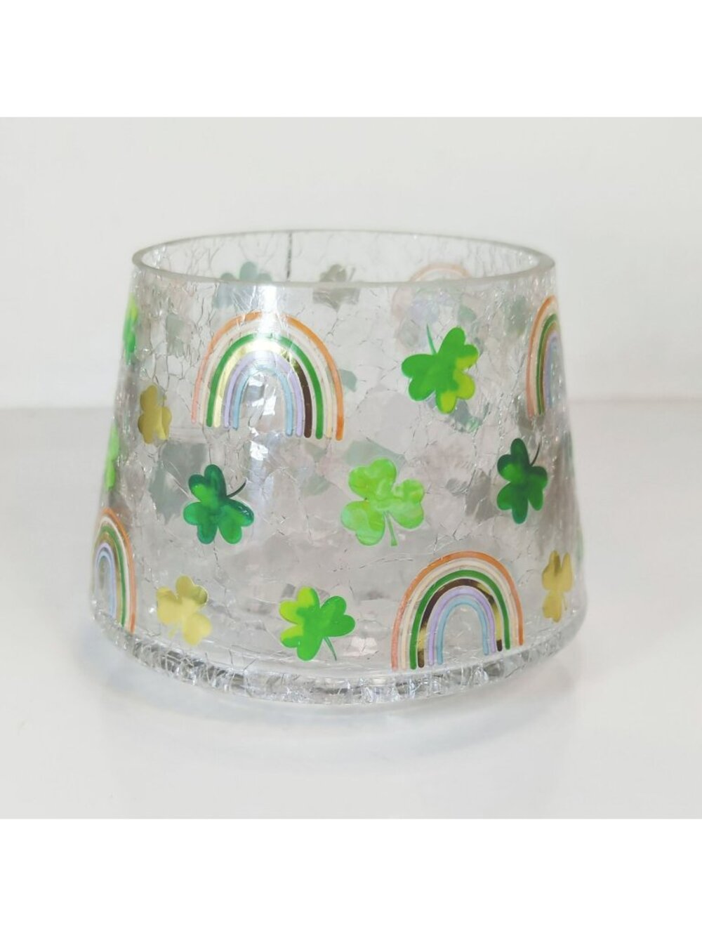 Yankee Candle St. Patrick's Day Rainbows Crackle Glass Shamrock Shade